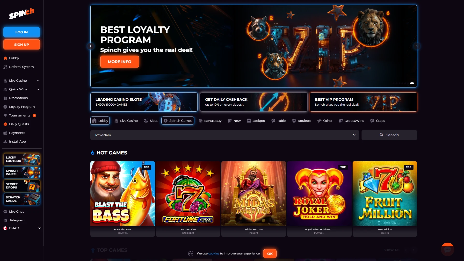 Spinch slots and live games
